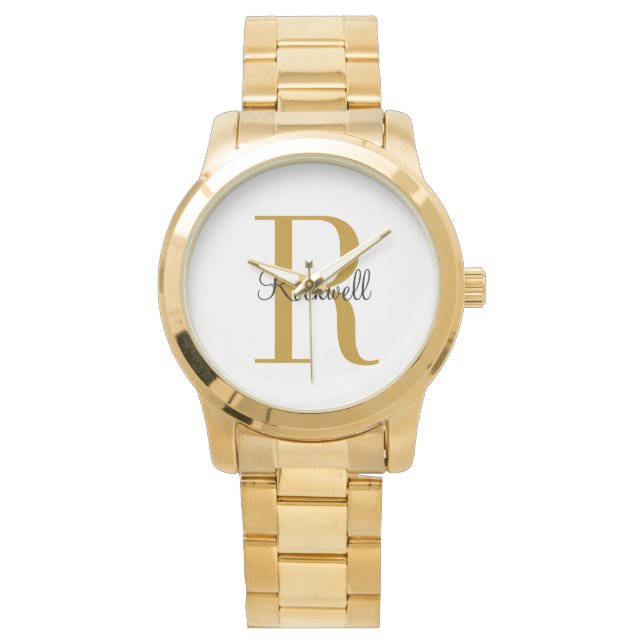 Personalisierte Gold-Monogramm-Name-Initiale Armbanduhr (Vorderseite)