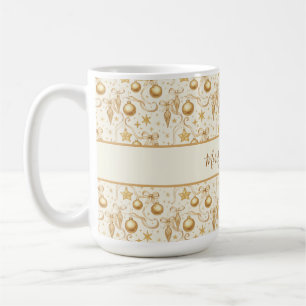 Personalisierte Gold Ornamente Bows Weihnachtsfeie Kaffeetasse