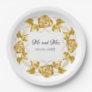 Personalisierte Gold Rose Hochzeitspapier-Teller Pappteller