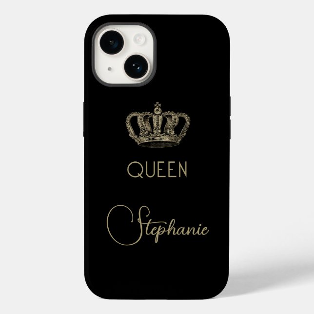 Personalisierte Gold Royalty Queen auf Black Case-Mate iPhone Hülle (Rückseite)