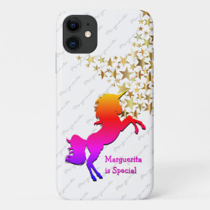 Personalisierte Gold Stars mehrfarbiges Einhorn Case-Mate iPhone Hülle