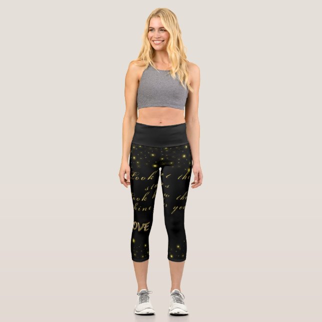 Personalisierte Gold- und Glitzern-Sterne in Schwa Capri Leggings (Vorderseite)
