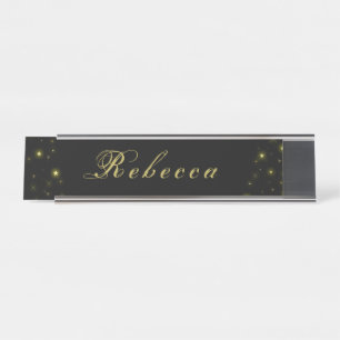 Personalisierte Gold- und Glitzern-Sterne in Schwa Schreibtischnamensplakette