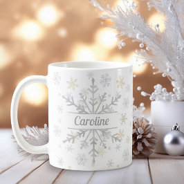 Personalisierte Gold- und Silber-Schneeflocken-Kaf Kaffeetasse