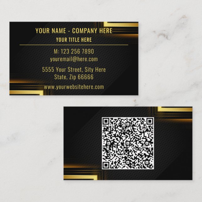 Personalisierte Golden Black QR Code Business Card Visitenkarte (Vorne/Hinten)