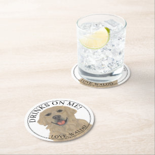 Personalisierte Golden Retriever Dog Wedding Runder Pappuntersetzer