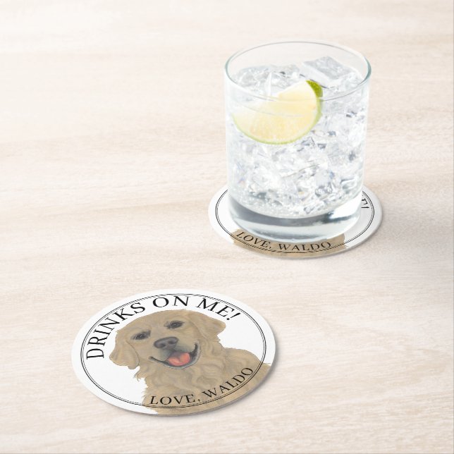 Personalisierte Golden Retriever Dog Wedding Runder Pappuntersetzer (Vor Ort)