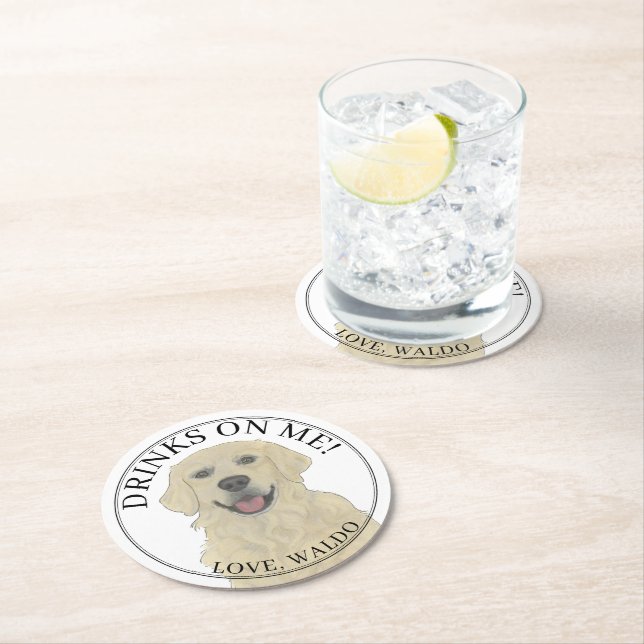 Personalisierte Golden Retriever Hochzeit Runder Pappuntersetzer (Vor Ort)