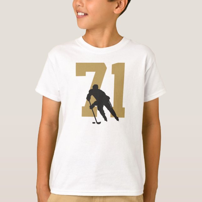 Personalisierte Golden Youth Hockey Spielnummer T-Shirt (Vorderseite)