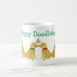 Personalisierte Goldendoodles Küssen unter Mistlet Kaffeetasse