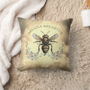 Personalisierte Goldene Biene Floral Kissen