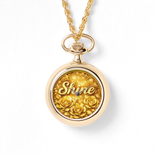 Personalisierte goldene Blumenhalskette Uhr (Vorderseite)