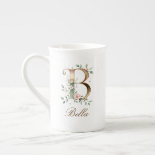 Personalisierte goldene Blumenmonogramm Initiale B Prozellantasse