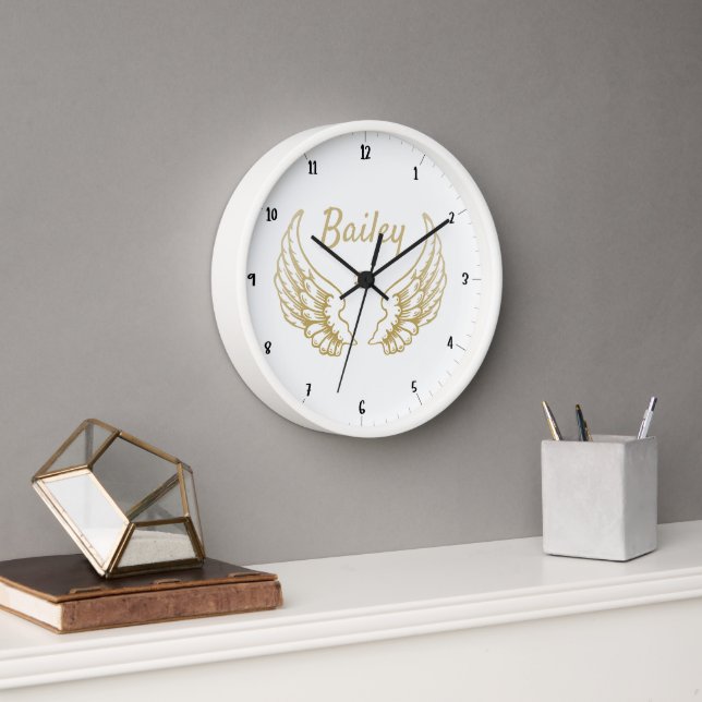 PERSONALISIERTE GOLDENE ENGELSFLÜGEL UHR (Büro)