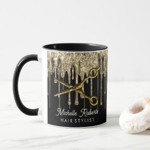 Personalisierte goldene Glitzerschere Friseursalon Tasse