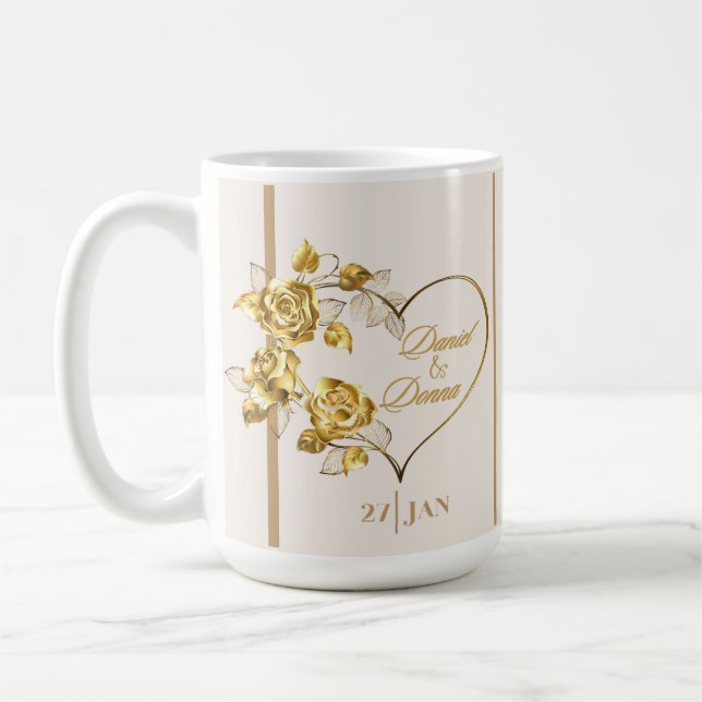 Personalisierte Goldene Hochzeit-Tasse Kaffeetasse (Links)