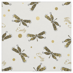 Personalisierte Goldene Namenspunkte und Dragonfly Stoff