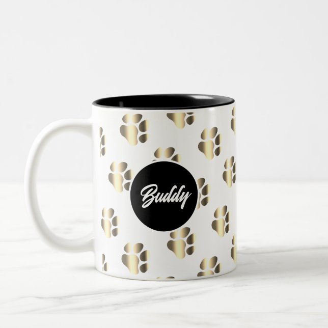 Personalisierte goldene Pfoten Muster für Haustier Zweifarbige Tasse (Links)