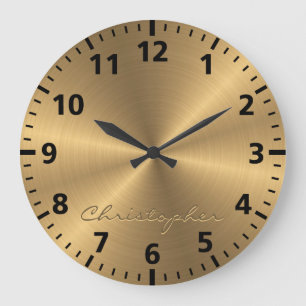 Personalisierte goldene radiale Metallstruktur Große Wanduhr