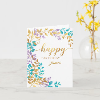 Personalisierte goldene Teal-Blumen-Geburtstagskar Karte