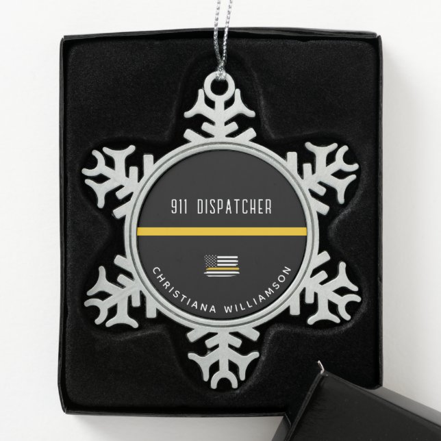 Personalisierte Goldflagge 911 Schneeflocken Zinn-Ornament (Box)