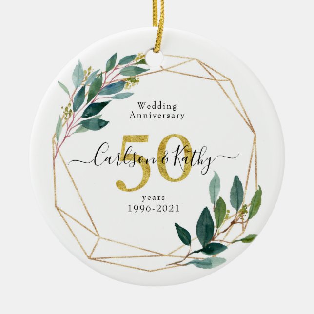 Personalisierte Goldgrün 50 Jahre Keramik Ornament (Vorne)
