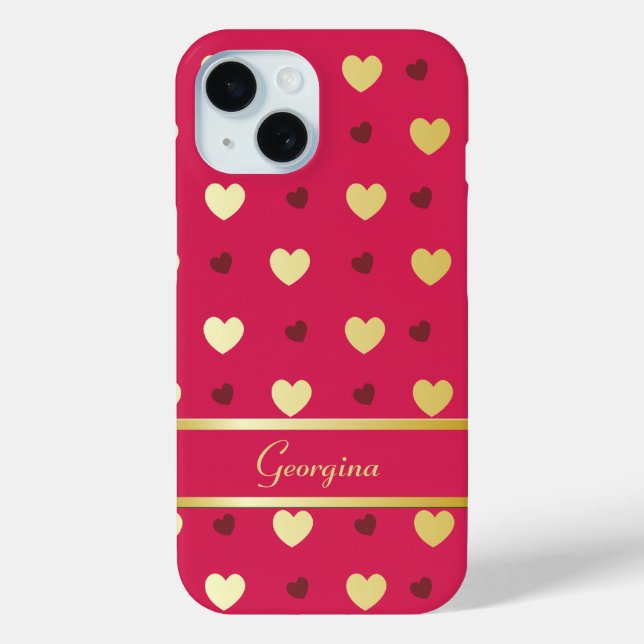 Personalisierte Goldherzen auf Cerise Case-Mate iPhone Hülle (Rückseite)