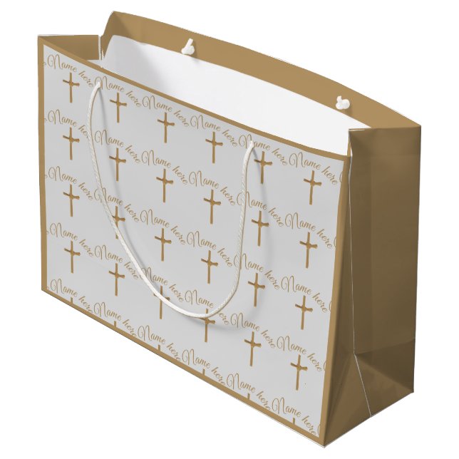 Personalisierte Goldpalm Cross Christening Taufe Große Geschenktüte (Rückseite Schrägansicht)