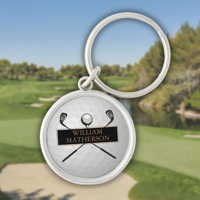 Personalisierte Golf- und Black-Golf-Clubs und Bal Schlüsselanhänger (Personalized Gold and Black Golf Clubs And Ball Keychain)