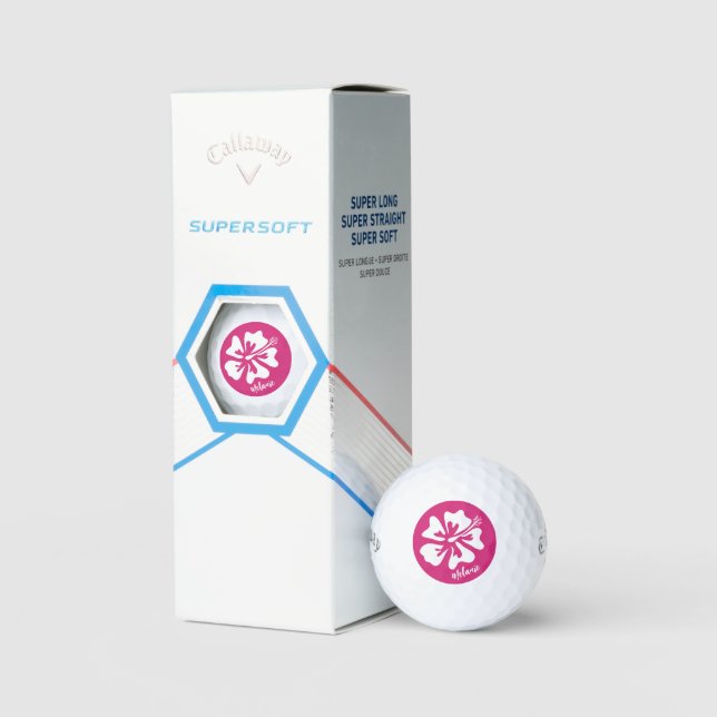 Personalisierte Golfbälle mit rosa Hibiskus Blume (Verpackung)