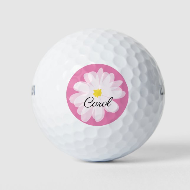 Personalisierte Golfbälle mit rosafarbener Blume (Vorderseite)