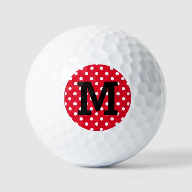 Personalisierte Golfbälle mit roten Polka-Punkten (Vorderseite)