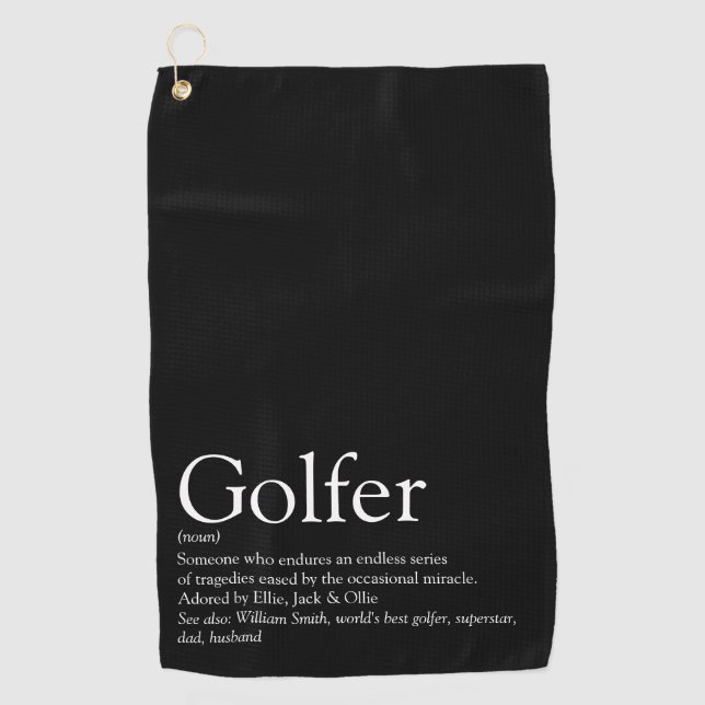 Personalisierte Golfer Definition Schwarz/Weiß Golfhandtuch (Vorderseite)