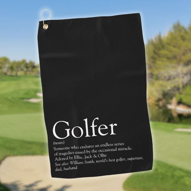 Personalisierte Golfer Definition Schwarz/Weiß Golfhandtuch (Personalized Golfer Definition Black and White Golf Towel)