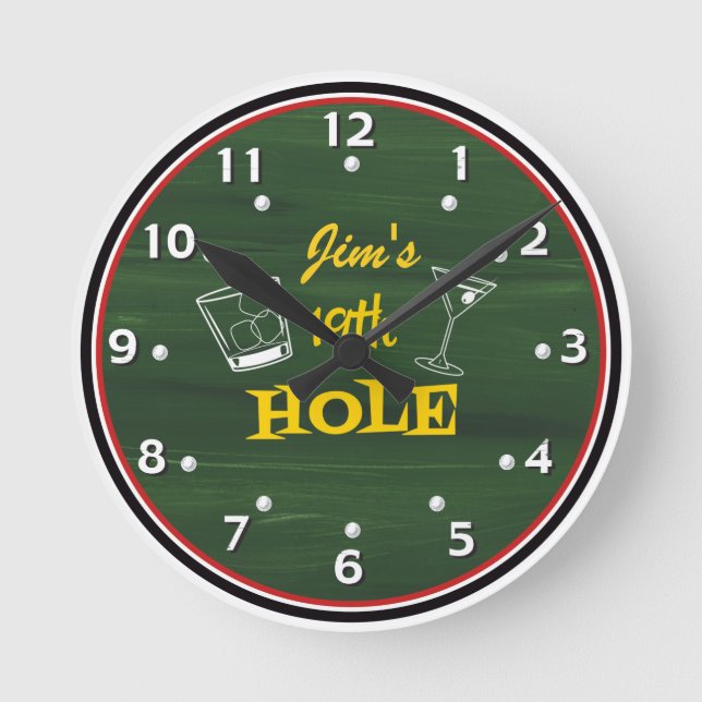 Personalisierte Golfer-Uhr, 19. Loch Runde Wanduhr (Vorderseite)