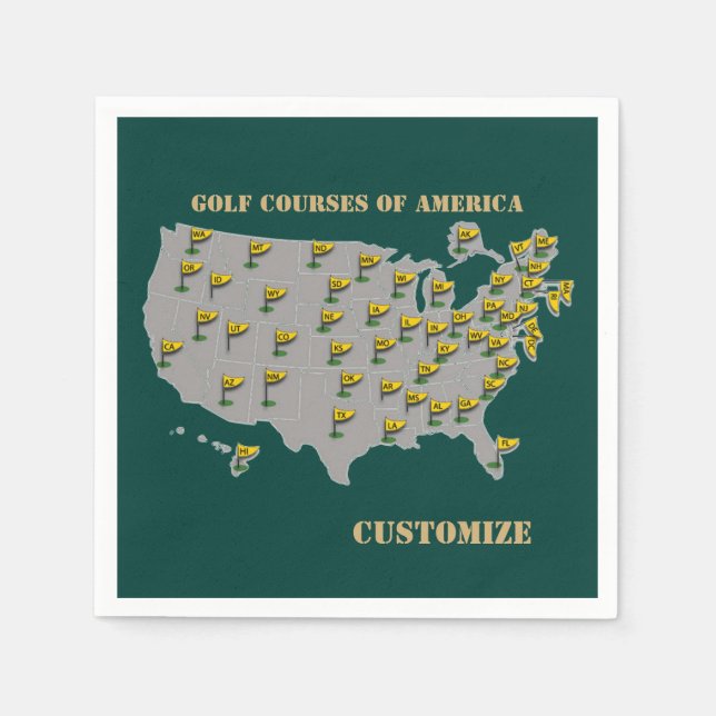 Personalisierte Golfplätze Amerika Karte Napkins Serviette (Vorderseite)