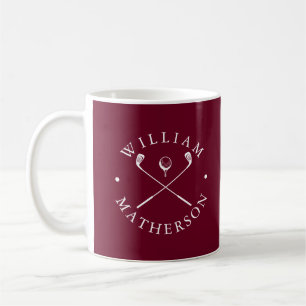 Personalisierte Golfschläger in Burgund und Weiß Kaffeetasse