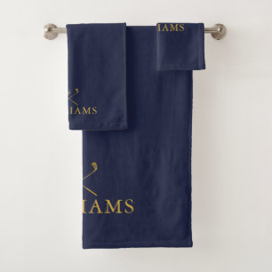 Personalisierte Golfschläger mit Namen in Navy Bla Badhandtuch Set