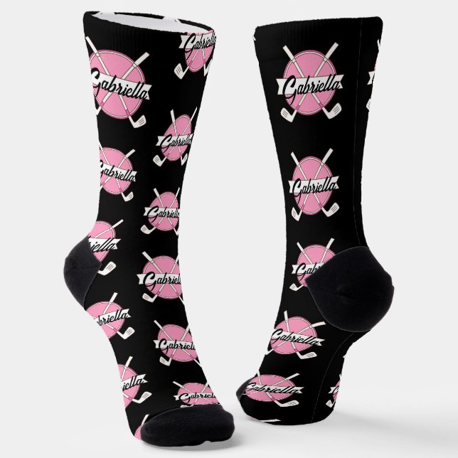 Personalisierte Golfschläger Pink/Black Monogramm  Socken (Gewinkelt)