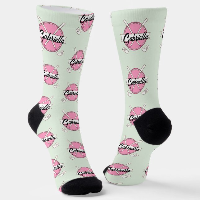 Personalisierte Golfschläger Pink/Green Monogramm  Socken (Gewinkelt)