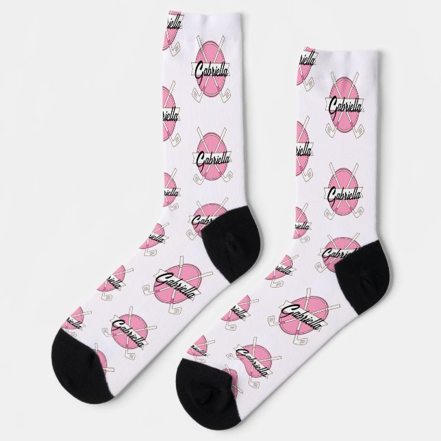 Personalisierte Golfschläger Pink/White Monogramm  Socken (Linkes Detail)