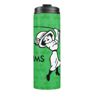 Personalisierte Golfspielerin Cartoon Thermosbecher