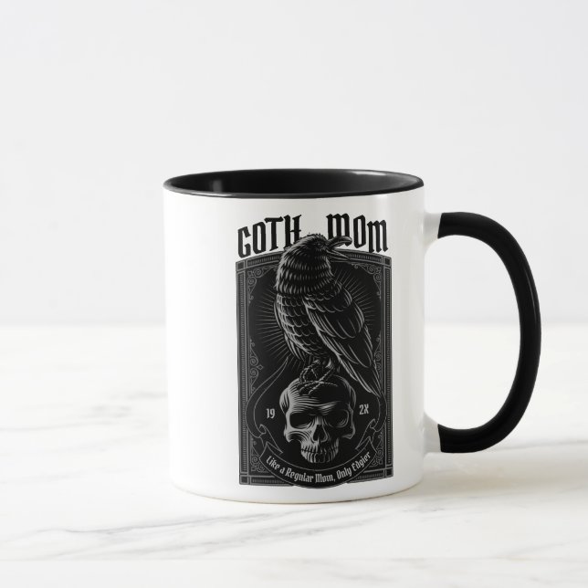Personalisierte Goth Mama, Raven & Skull 2 Seite Tasse (Rechts)