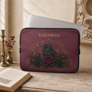 Personalisierte gotische Raben Burgunder Rosen Lap Laptopschutzhülle