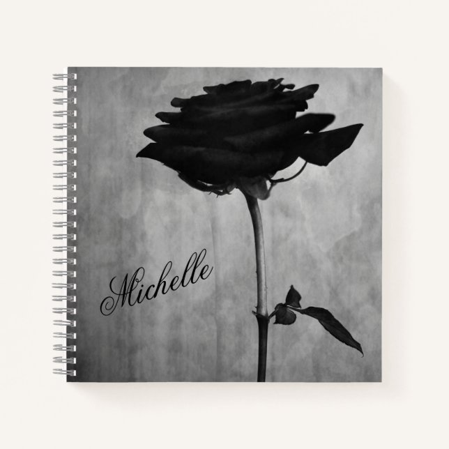 Personalisierte gotische Schwarze Rose Notizbuch (Vorderseite)