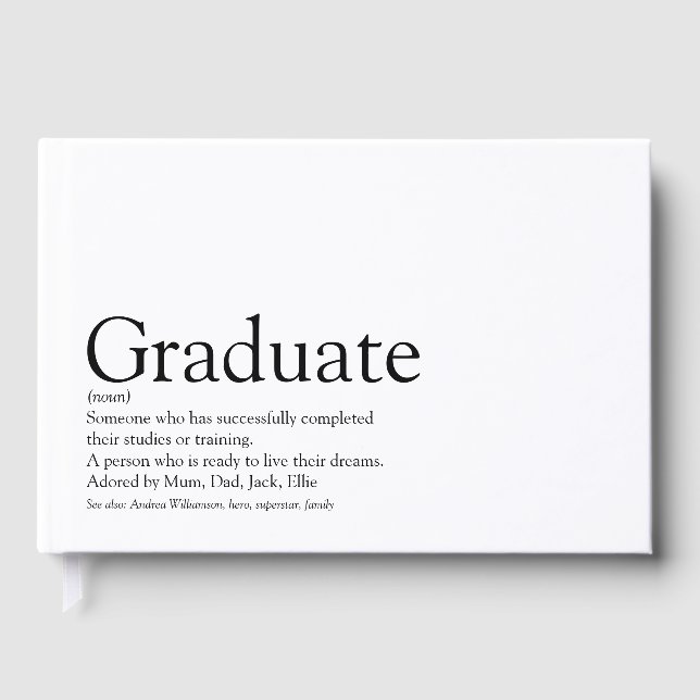 Personalisierte Graduiertendefinition Schwarz und  Gästebuch (Vorderseite)