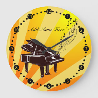 Personalisierte Grand Piano-Noten Gelb und Gold Große Wanduhr