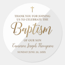 Personalisierte graue Baby-Taufe danke Runder Aufkleber