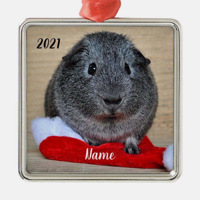 Personalisierte graue Guinea Weihnachtsmannmütze Ornament Aus Metall (Vorne)