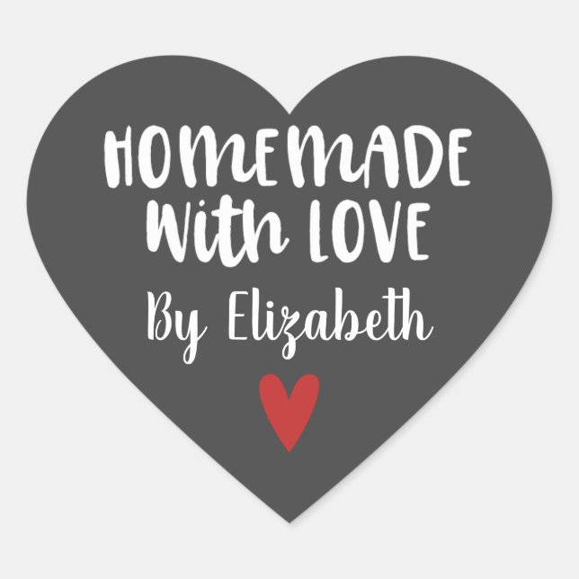 Personalisierte Graue hausgemachte Liebe Herz-Aufkleber (Vorderseite)